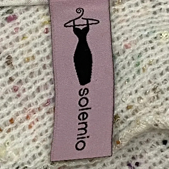 Solemio Confetti Textured Cocktail Dress Sz M Short Sleeve Mini Low Back Party - Picture 6 of 12